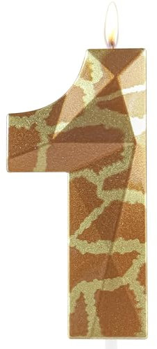 Hongplus 3D Giraffe Wild One Birthday Candles,Metallic Number 1 Candle,Happy 1st Birthday Candle for Cake,Jungle Safari Cake Topper Decorations for Boys Girls First Birthday Party Anniversary Supplies