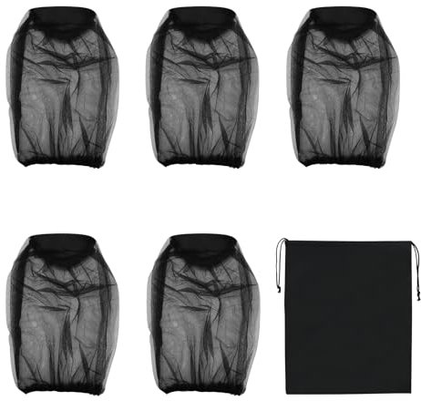 JRSHIRLEYLTD 5 Stück Moskitonetz Kopf für Insekten, Midge Net Head Cover, Fliegen- und Insektenschutz mit Aufbewahrungstasche, Smidge Head Net für Camping, Wandern, Angeln, Gartenarbeit (Schwarz)