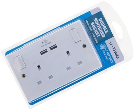 U-Trade 2-Gang White Switch Socket with Double USB Ports 13AMP 240V – Power Outlet with Built-in USB Chargers for Home & Office. (2 GANG with USB SOCKET)