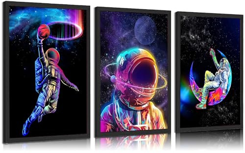 Coole Astronauten-Leinwandkunst, lustig, skurrilen Raumfahrer, Basketball, Poster, Drucke, Gemälde, Universum, Weltraum, Jungen, Wanddekoration, Bilder für Teenager, Jungen, Wohnzimmer, Schlafzimmer,