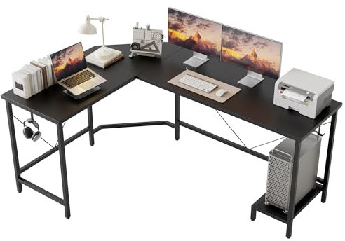 Mericonia L Shaped Desk, 170 cm Corner Gaming Desk for Home Office, Computer Desk Sturdy Writing Workstation for Small Space, Easy to Assemble, Black