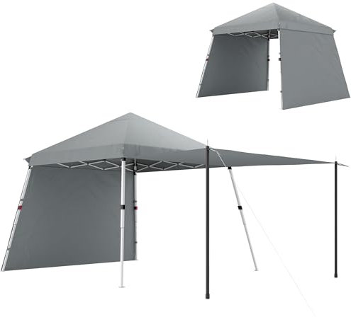 Outsunny Tonnelle de Jardin 3x3m, Pop up Tente Pliable, auvents latéraux supplémentaires, Pieds inclinés réglable, Sac de Transport à roulettes, Gris Clair