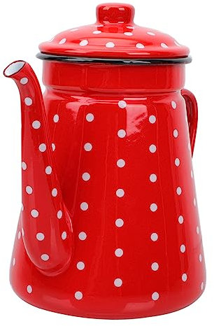 VINTORKY Emaillierter Kaffeekessel Mit Schmaler Öffnung Rotes Design Mit Weißen Punkten Ideal Für Kaltes Wasser Und Tee Haushaltsgebrauch Eleganter Wasserkocher