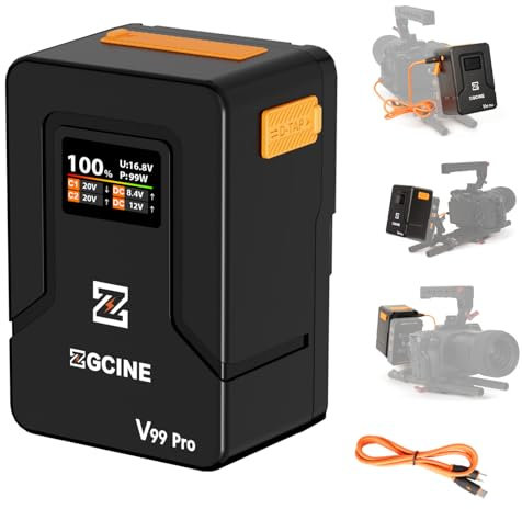 ZGCINE ZG-V99Pro V-Mount Akku 14.8V 99.9Wh 6400 mAh PD USB-C 100W Schnellladung mit D-Tap BP USB-Anschlüssen für Kameras, Camcorder, LED-Leuchten, Monitore – Orange