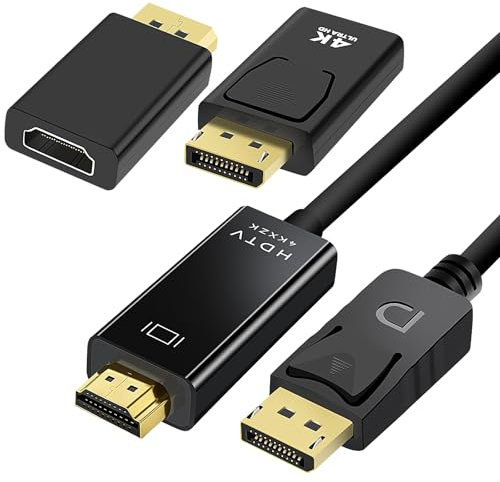 4K Câble DisplayPort vers HDMI 1.8M, Adaptateur Hdmi Displayport 2 Paquet, Unidirectionnel DP vers HDMI Compatible avec HP, Dell, PC, HDTV, Projecteur
