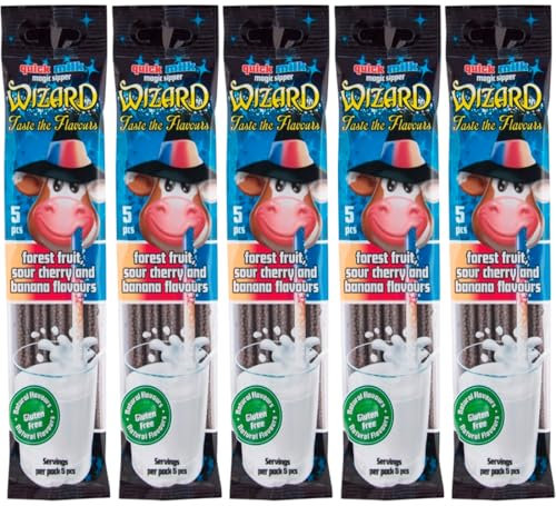 QUICK MILK - Wizard - Trinkhalme–Waldfrucht, Banane, Kirsche- 5 Stück (25 Halme)