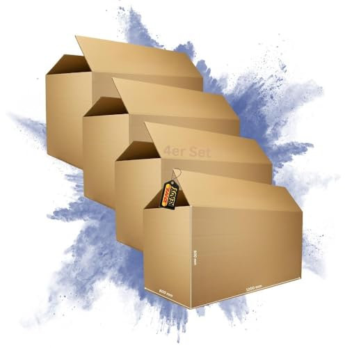 PROREGAL 4x Versandkarton 2-wellig | LxBxH 1200 x 600 x 600 mm | Mit Höhenriller & Belastbar bis 30 kg | Braun | Große Pappkiste Faltkarton Karton Paket für Versand mit DHL DPD GLS UPS Hermes