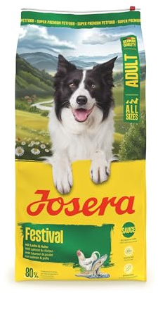 JOSERA Adult Festival Lachs & Huhn (1 x 12,5 kg) | Premium Trockenfutter für ausgewachsene wählerische aktive Hunde | energiereich | leckerer Soßenmantel - auch zum Einweichen | glutenfrei | 1er Pack