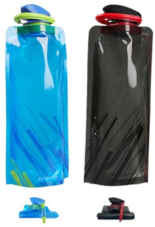 Garegce 2pcs Collapsible Water Bottle, Large Lightweight Soft Foldable Water Bottle - BPA Free 700 ml, Reusable Portable with Secure Lock for Gym Runing Camping Cycling Outdoor Sports & Hiking