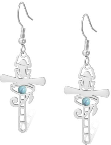 Ägyptische Ohrringe Edelstahl Auge des Horus Skarabäus Ankh baumelnde Ohrringe Ägyptenschmuck Geschenke für Frauen