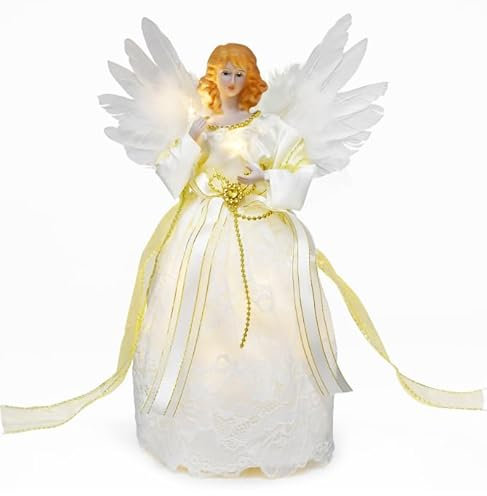 32Cm Engel Weihnachtsbaumspitze Led, Christbaumspitze Engel Beleuchtet Weihnachtsbaumspitze Mit Feder FlüGeln Led Batterie Nicht Enthalten Weihnachtsbaum Spitze Engel Christbaumschmuck