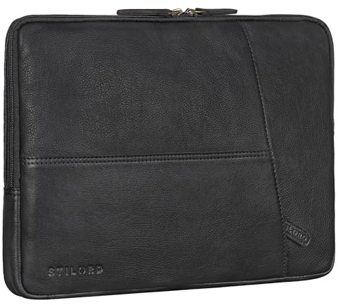STILORD Cannes Vintage Leather Laptop Sleeve 15 15.6 16 Inch for Men – Padded & Water-Resistant Laptop Case | Slim Leather Laptop Cover for Work & University Colour:Black
