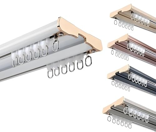 0.5-6m Vorhangschienen 2-läufig Gardinenschiene mit Stummen Rollen Deckenvorhangschiene aus Aluminium für Schiebevorhang, Vorhänge Raumteiler Schienenvorhangsystem(White,1.9m)