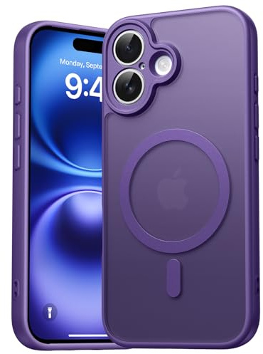 EASDNB für iPhone 16 Hülle für Magsafe mit Kameraschutz, Magnetisch Handyhülle für iPhone 16 Stoßfeste Kratzfeste Durchscheinende Matt Rückseite Schutzhülle für iPhone 16 Case, Lila
