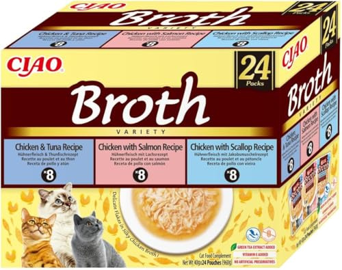 INABA Ciao Broth, Nassfutter für Katzen Thunfisch und Huhnerfleisch, 24x40g | Katzensuppe, Ohne Getreide und Zucker, Kalorienarm, Keine Nebenerzeugnisse, Kleine Mahlzeit mit Hochwertigen Zutaten
