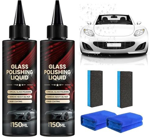 Glasautos Politur Flüssigkeit, 150ml*2 Auto Glass Scratch Care Polishing Fluid,Auto Politur Set Car Glass Oil Film Remover Kit für Scheibenpolitur