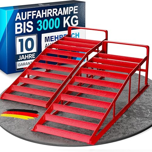Auffahrrampe PKW Metall - [2er Set] Auffahrrampen für maximalen Halt [<3t] - Hochbelastbare Rampe Auto für jeden Untergrund - Auto Rampen 2 Stück