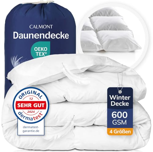 CALMONT - Daunendecke 260x240 als Warme Winterdecke I Oeko-Tex | Die Daunen Bettdecke ist Fachärztlich geprüft und auch für Allergiker geeignet. Aus 100% extra weichen Federn & Daunen.