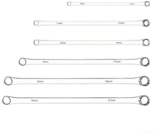 6-teiliges extra langes Ringschlüssel-Set, Chrom-Vanadium-Stahl, 8–21 mm, verlängerter 12-Kant-Steckschlüssel für Autoreparaturen