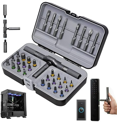 24-in-1 Magnetic Screwdriver Set, Upgraded Multifunction Ratchet Screwdriver Tool with Removable T Handle, 24 in 1 Ratchet Allen Wrench Set for DIY Home Improvement Computer Bicycle Repair (32 in 1)