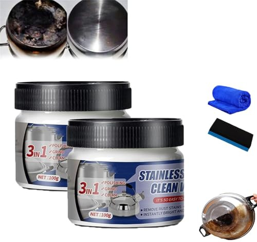Stainless Steel Clean Wax,Stainless Steel Cleaning Paste,Stainless Steel Scratch Remover,3 in 1 Stainless Steel Wax Cleaner,Stainless Steel Cleaner for Oven,Sink,Pots and Pans (2 Pcs)