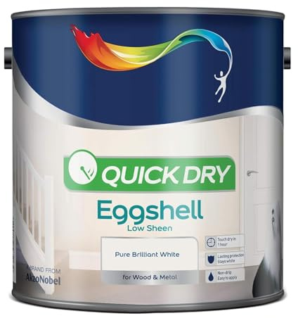 HOCHSTE® Quick Dry Eggshell Paint, Pure Brilliant White, Water-Based Interior Paint, Low Odour, Non-Yellowing, Durable Wipeable Mid Sheen Finish, Trim, Doors, Skirting, White, (750ml, White)