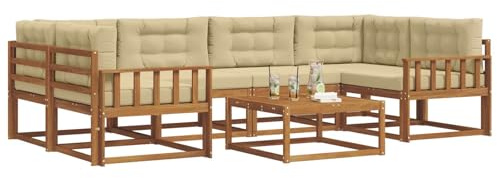vidaXL Outdoor-Sofagarnitur mit Kissen 7 pcs Natur und Beige, Modernes Outdoor-Sofaset, langlebige Gartenmöbel für Patio, Poolbereich, Hinterhof-Couch und modulares Sofa.