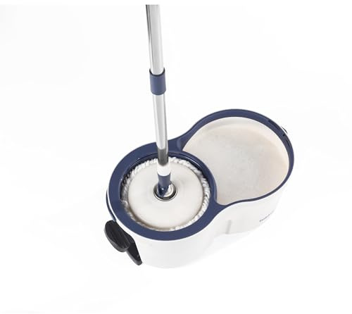 Beldray Deep Clean Spin Mop And Bucket Set, 2 Microfibre Heads | 5.4L pedal wringer bucket, splash guard rim, 360-degree rotating mop head, made with 50% recycled plastic, GRS-certified