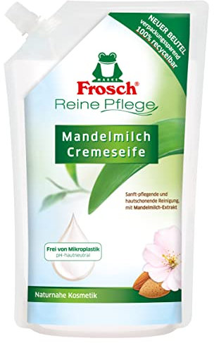 Frosch Reine Pflege Mandelmilch Cremeseife, pflegende Handseife zur sanften und hygienischen Reinigung, Nachfüllbeutel, 6er Pack (6 x 500 ml)