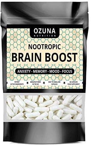 Nootropic Brain Boost Supplement | Supports Cognitive Function, Energy Levels, Focus & Memory Function | Clear Brain Fog | with Ashwagandha & Chamomile | 60 Capsules