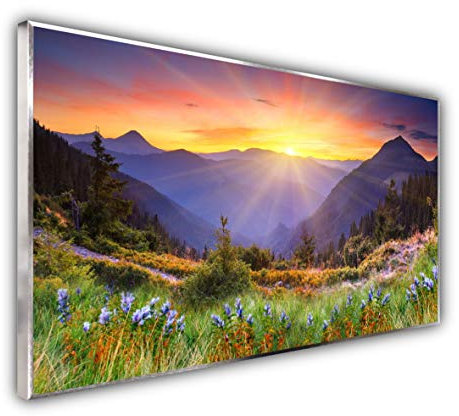 Steinfeld XXL Glasbild mit Rahmen/Glas Deko Bild (Silber/alu) (75 x 120 cm, 034 Sonnenuntergang)