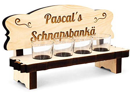 sagl.tirol Holz Schnapsbank mit Gravur und Schnapsgläser [100% Natur] Lustige Geschenkidee I personalisierte Geschenke Männer I Geburtstagsgeschenk für Männer (mit eigener Gravur)