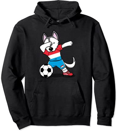 Tupfen Husky Dog Luxembourg Fußball - Luxemburg Flagge Pullover Hoodie