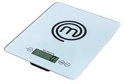 MasterChef Bilancia Cucina Digitale, Pesa Cucina Elettronica per Alimenti, in Grammi e Once (Limite di 5 kg), con Funzione Tare, Vetro temperato, Spegnimento Automatico, Professionale, Argent