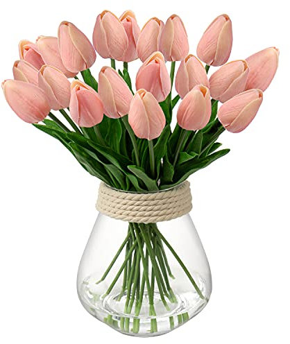 20 Stück Künstliche Blumen Unechte Blumen Tulpe Gefälschte Blume Tulpe Blumenstrauß Latex Blumen Seide Tulpe Real-Touch für Home Party Hochzeitsstrauß Garten Dekoration