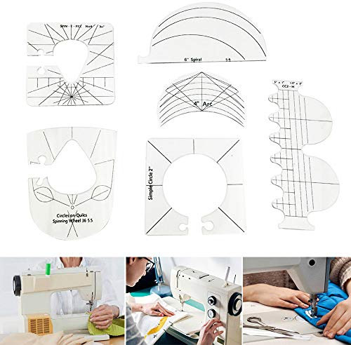 6 teiliges Quilt Vorlagen Nähmaschinen-Lineal Acryl DIY Nähwerkzeuge multifunktional freie Bewegung Quilting Griffschablonen Lineale Prägeformen inklusive Bogen Spirale Muschel Kreis