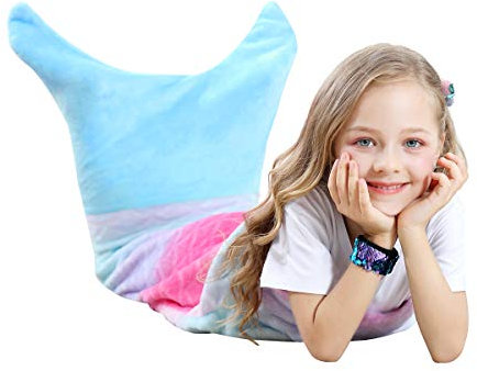 VHOME Kinder Meerjungfrau Decke Geschenke - Warmes Wohnzimmer Sofa Decke Kinder Kuscheldecke Für Weihnachts Geburtstagsgeschenk (K2-Blau, Kinder 120cm x 48cm)