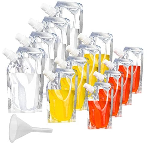 12 Pack Drink Pouch,Reusable Plastic Flasks Concealable Juice Pouch Bags with Spout and Small Funnel, 300ml, 420ml, 500ml for Festivals Party Picnic Beverage Drinks