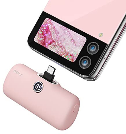 iWALK USB-C Portable Charger 4800mAh 20W Power Bank Small Fast Charging Battery Pack with LED Display Compatible with iPhone 16 Plus/16 Pro/16 Pro Max/15/iPad/AirPods Andriod Phone Samsung,Pink