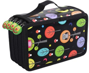 SANON Federmäppchen, Mäppchen mit 4 Ebenen, 72 Fächern Federmappe, Federtasche mit Reißverschluss für Buntstifte, Schwarz, Modisch Federmäppchen Mädchen