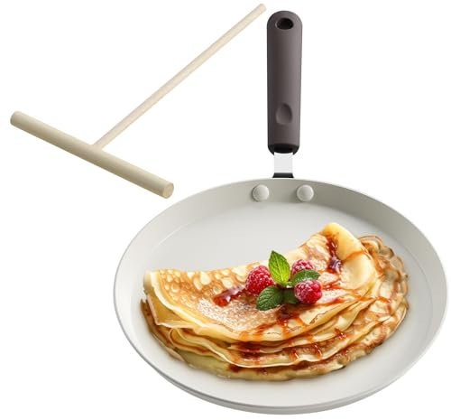 Navaris Sartén para Crepes - Sartén Antiadherente para Crepes Tortitas filloas Huevos - Crepera Plana Apta para inducción - 26 cm de diámetro - Color Crema