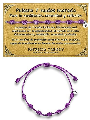 PATRICIA TRENDY - Pulsera siete nudos morada - Contra el mal de ojo - Hilo morado protección energía negativa - Amuleto para la buena suerte - Prosperidad familia amigos parejas (Morada)