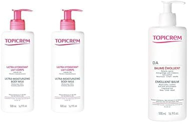 Topicrem - Ultra Hydratant Lait Corps - Hydrate 48h, Relipide, Protège la Peau & DA Baume Émollient - Crème Hydratante, Relipide, Nourrit & Apaise - Soin Visage et Corps pour Peaux Sensibles