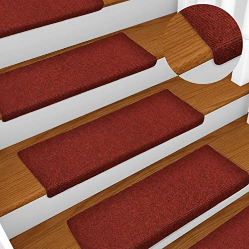 Homgoday Stufenmatten 5 Stück Bordeaux Rot 65x21x4 cm Nadelstanzer, Stufenmatte für Holzstufen, Stufenschutz Stufenteppich, Geeignet für Kinder, Ältere und Haustiere, Teppich Treppenläufer