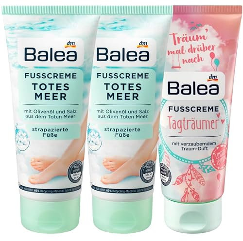Balea 3er-Set Hautpflege: Fußcreme TOTES MEER mit Olivenöl & Salz für trockene, besonders beanspruchte, strapazierte Füße (2 x 100 ml) + Fußpflege TAGTRÄUMER mit Sheabutter & Cocosöl (100 ml), 300 ml