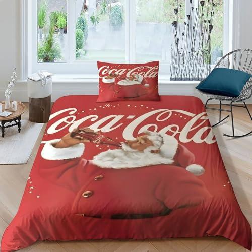 GIOSBR Coca - Cola Quilt Cover Comforter Covers for Teens And Adults 3D Print Christmas Duvet Cover Bedding Set Soft Microfiber with Zipper Closure with Pillow Cases 2 Pieces Single(135x200cm)