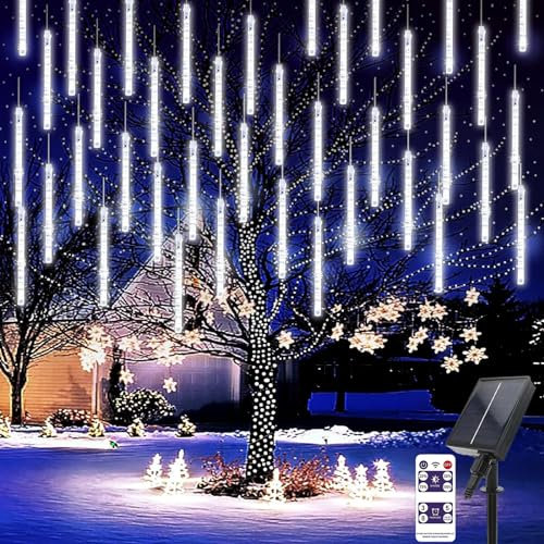 SUAVER Meteorschauer Lichterkette Solar 30cm 10 Röhren 240LED Regen Lichter Außen Lichter wasserdichte Solarleuchten Schneefall Lichter für Party Hochzeits Weihnachtsbaum Dekoration (Weiß)