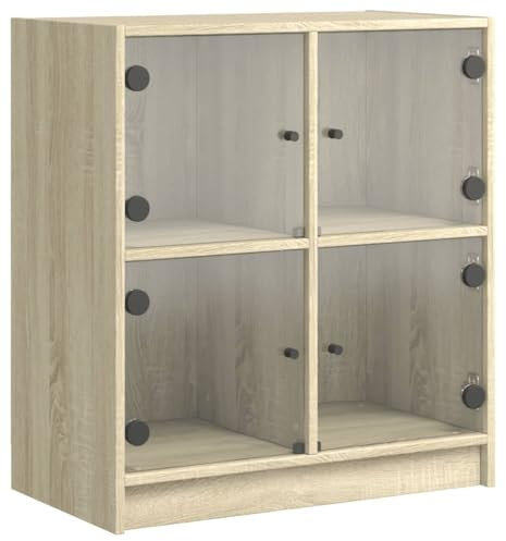 vidaXL Beistellschrank, Schrank Kommode mit Glastüren, Wohnzimmerschrank mit viel Stauraum, Sideboard Vitrine Flurschrank Mehrzweckschrank, Sonoma-Eiche