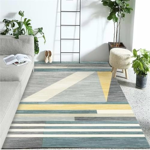 Xiaosua Bettumrandung Teppich Gelb Wohnzimmerteppich Mit Geometrischem Modernem Nadelstreifenmuster Teppich Boden 60X90CM Teppich Für Esszimmer 1Ft 11.6''X2Ft 11.4''
