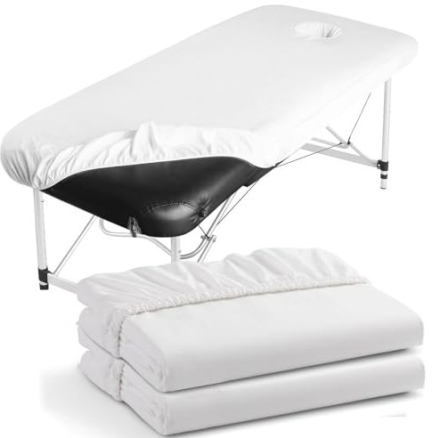 Eqivei 2 Stück Bezug für Massageliege mit Loch, Massageliege Bezug Waschbar, Spannbezug für Massageliege, Atmungsaktive 70 x 190 x12cm, Weiß